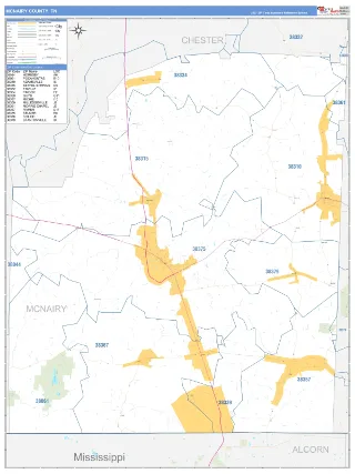 McNairy County, TN Business Reference style ZIP Code wall map