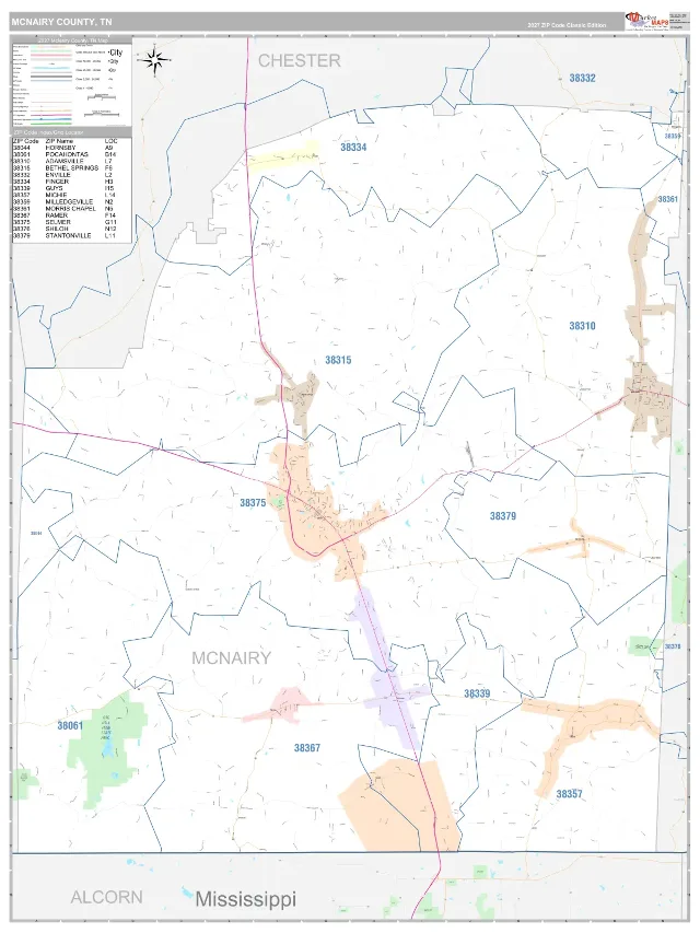 McNairy County, TN ZIP Code Wall Map, Classic style