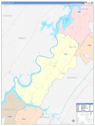 Meigs County, TN ColorCast style ZIP Code wall map