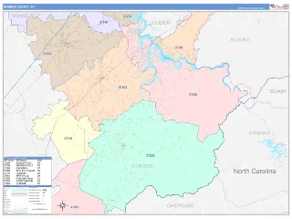 Monroe County, TN ColorCast style ZIP Code wall map