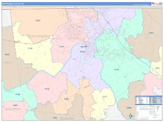 Montgomery County, TN ColorCast style ZIP Code wall map