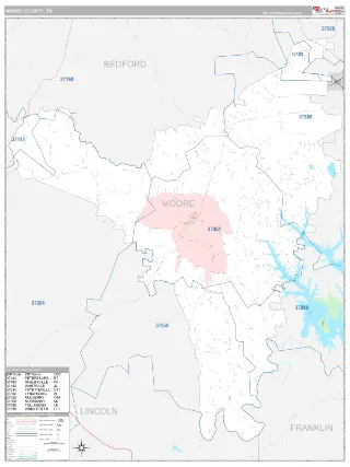 Moore County, TN Classic style ZIP Code wall map