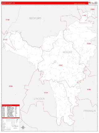 Moore County, TN RedLine style ZIP Code wall map