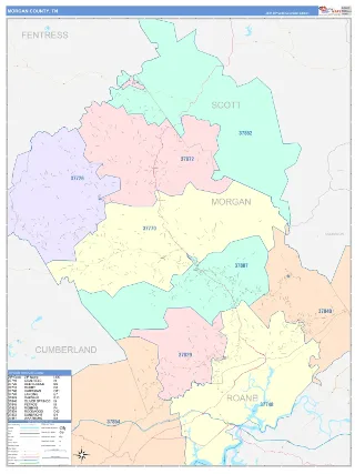 Morgan County, TN ColorCast style ZIP Code wall map