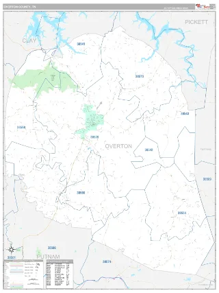 Overton County, TN Classic style ZIP Code wall map
