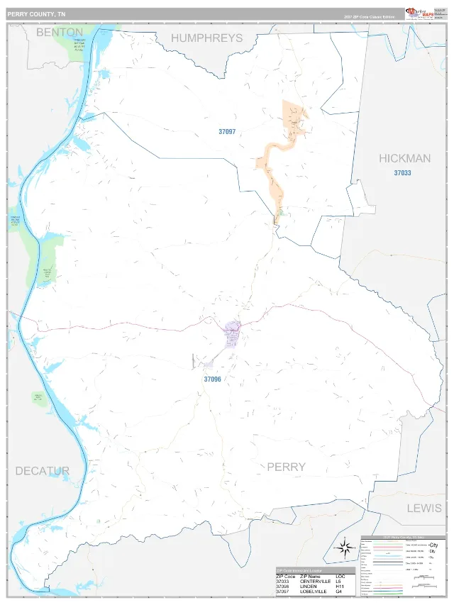Perry County, TN ZIP Code Wall Map, Classic style
