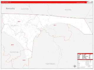 Pickett County, TN RedLine style ZIP Code wall map