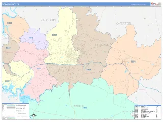 Putnam County, TN ColorCast style ZIP Code wall map