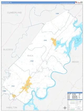 Rhea County, TN Business Reference style ZIP Code wall map