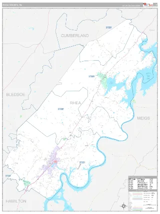 Rhea County, TN Classic style ZIP Code wall map