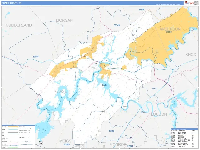 Roane County, TN ZIP Code Wall Map, Business Reference style