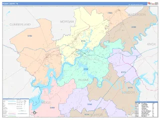 Roane County, TN ColorCast style ZIP Code wall map