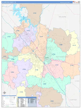 Rutherford County, TN ColorCast style ZIP Code wall map