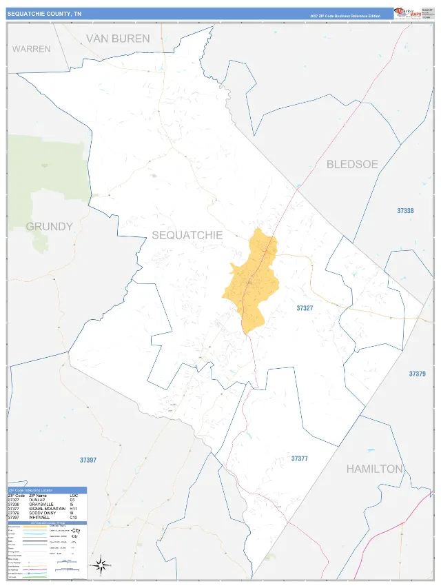 Sequatchie County, TN ZIP Code Wall Map, Business Reference style