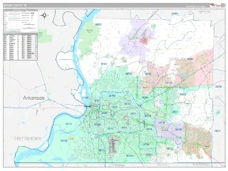 Shelby County, TN Classic style ZIP Code wall map