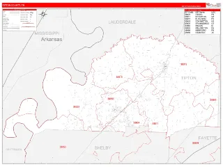 Tipton County, TN RedLine style ZIP Code wall map
