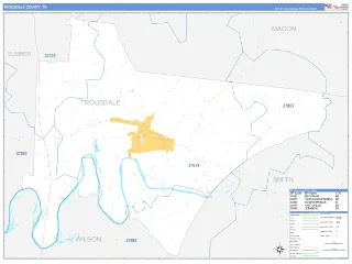 Trousdale County, TN Business Reference style ZIP Code wall map