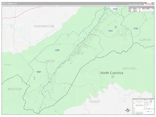 Unicoi County, TN Classic style ZIP Code wall map