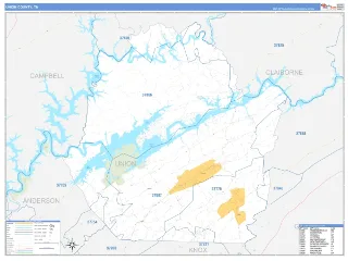 Union County, TN Business Reference style ZIP Code wall map