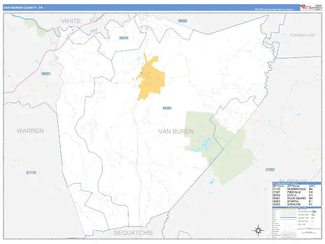 Van Buren County, TN ZIP Code Wall Map, Business Reference style