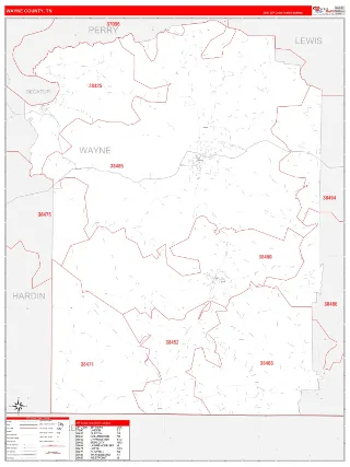 Wayne County, TN RedLine style ZIP Code wall map