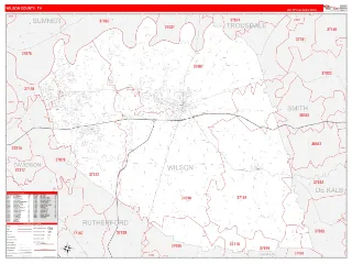 Wilson County, TN RedLine style ZIP Code wall map