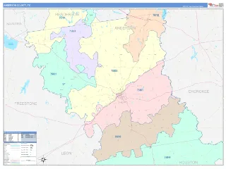 Anderson County, TX ColorCast style ZIP Code wall map