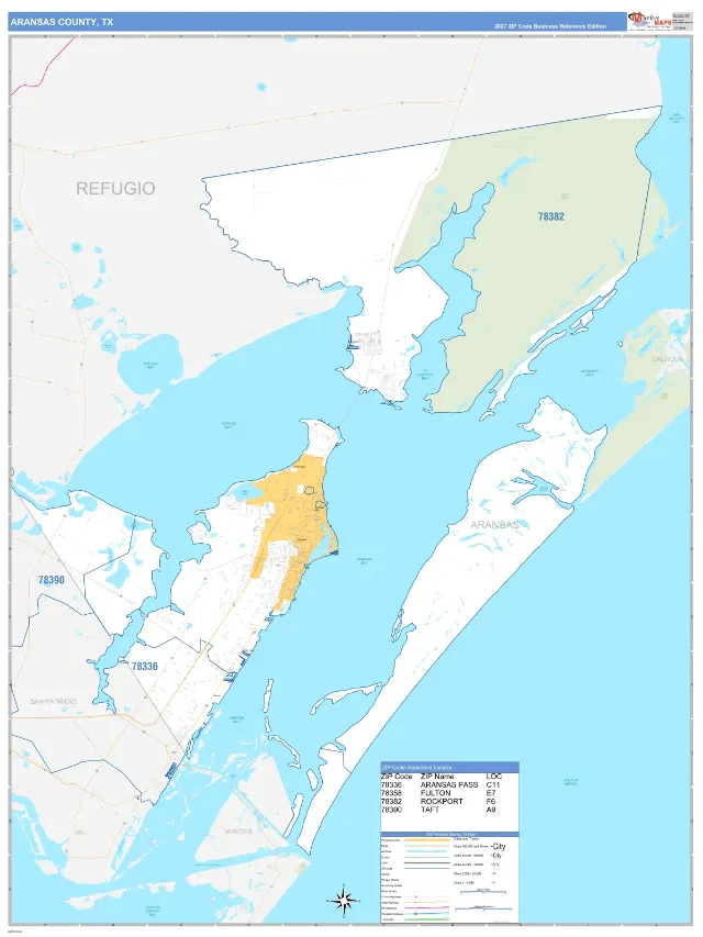 Aransas County, TX ZIP Code Wall Map, Business Reference style