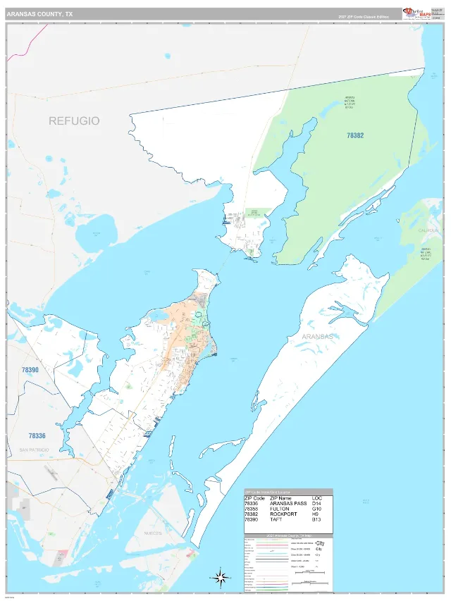 Aransas County, TX ZIP Code Wall Map, Classic style