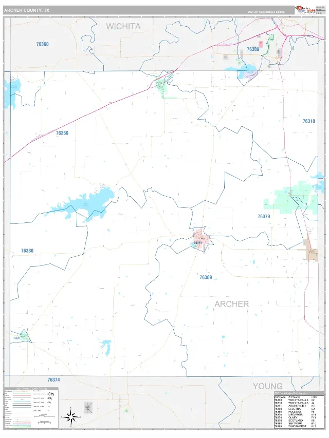 Archer County, TX ZIP Code Wall Map, Classic style