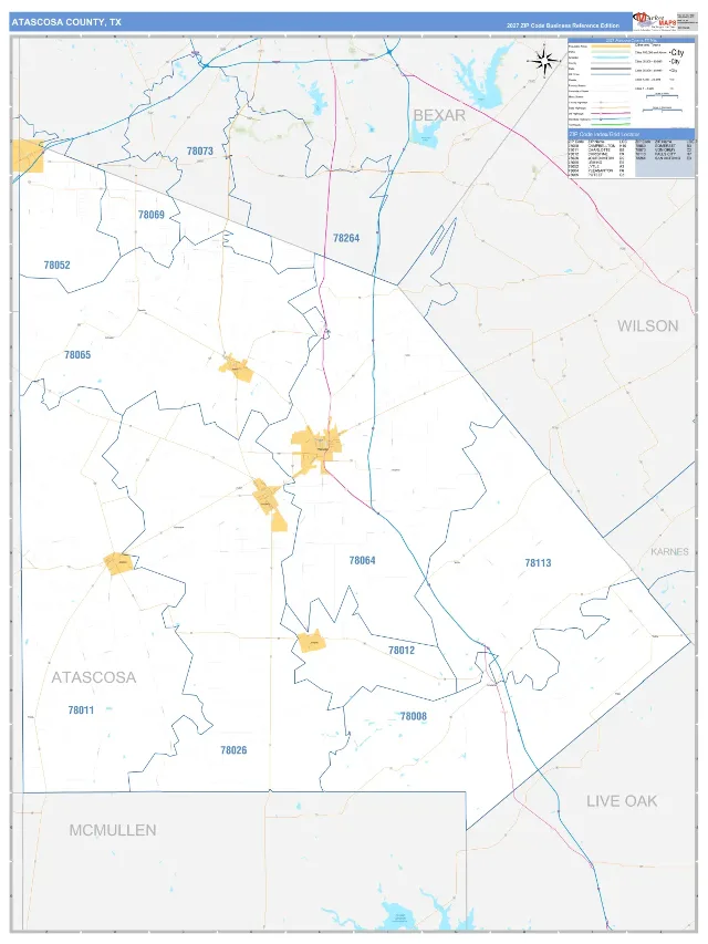 Atascosa County, TX ZIP Code Wall Map, Business Reference style