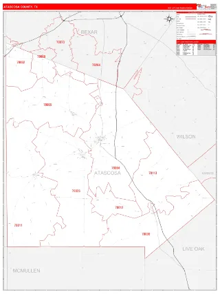 Atascosa County, TX RedLine style ZIP Code wall map