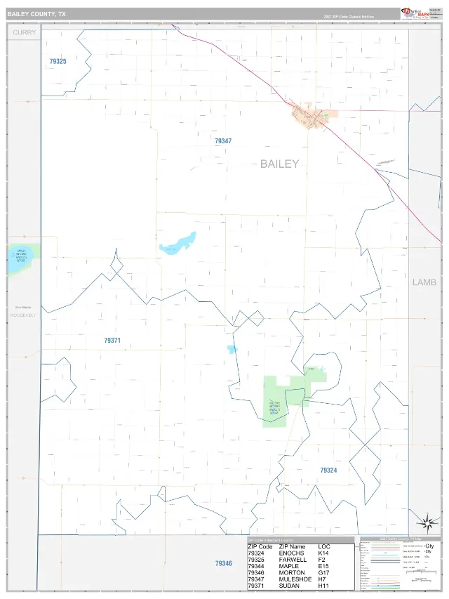 Bailey County, TX ZIP Code Wall Map, Classic style
