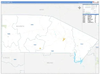 Bandera County, TX Business Reference style ZIP Code wall map
