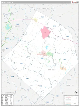 Bastrop County, TX Classic style ZIP Code wall map