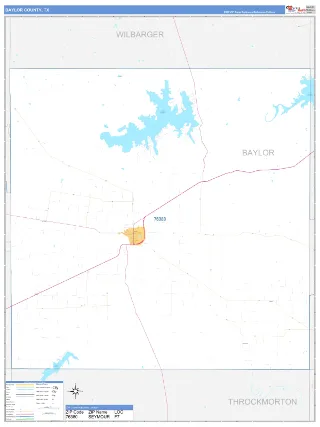 Baylor County, TX Business Reference style ZIP Code wall map
