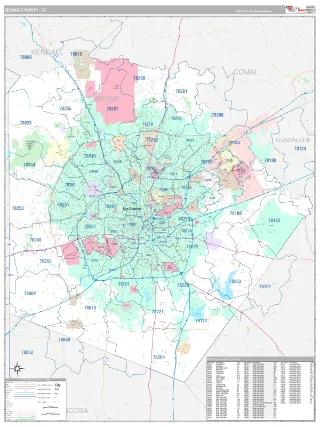 Bexar County, TX Classic style ZIP Code wall map