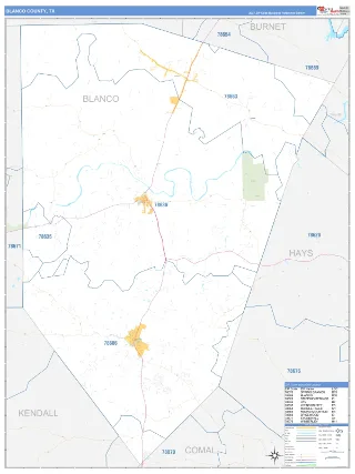 Blanco County, TX Business Reference style ZIP Code wall map