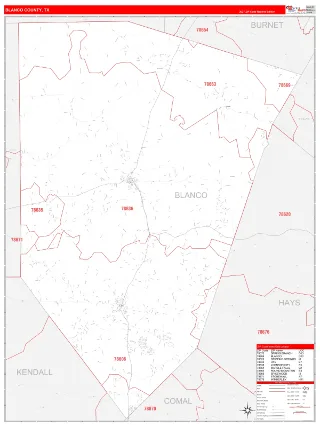Blanco County, TX RedLine style ZIP Code wall map