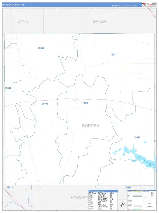 Borden County, TX Business Reference style ZIP Code wall map