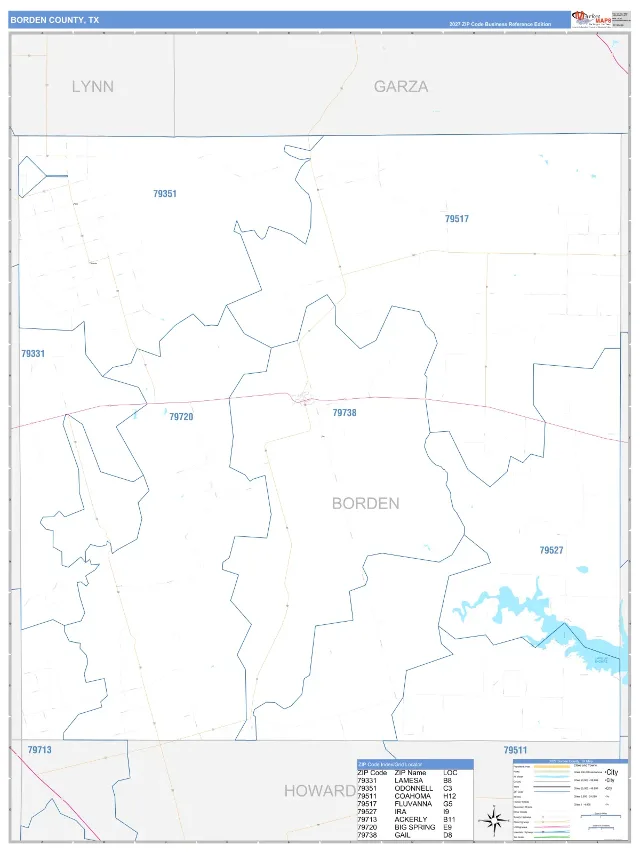 Borden County, TX ZIP Code Wall Map, Business Reference style