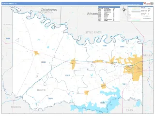 Bowie County, TX Business Reference style ZIP Code wall map