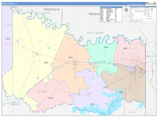 Bowie County, TX ColorCast style ZIP Code wall map