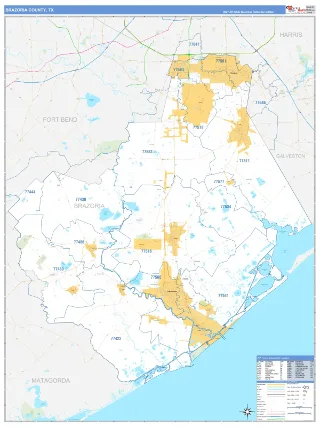 Brazoria County, TX Business Reference style ZIP Code wall map