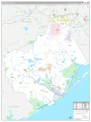 Brazoria County, TX Classic style ZIP Code wall map