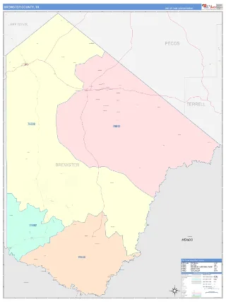 Brewster County, TX ColorCast style ZIP Code wall map