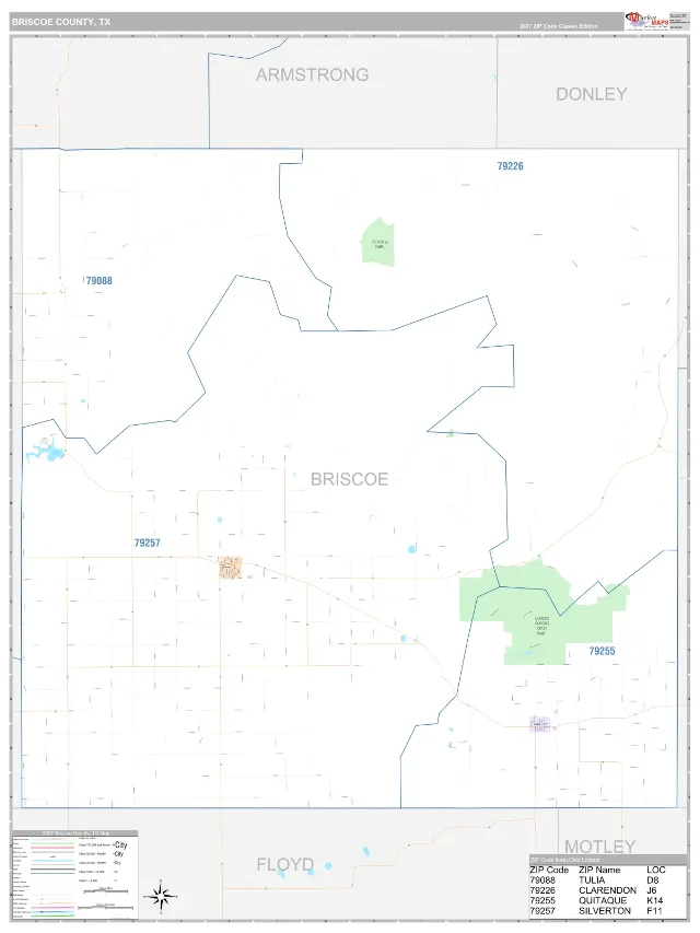 Briscoe County, TX ZIP Code Wall Map, Classic style