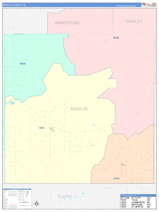 Briscoe County, TX ColorCast style ZIP Code wall map