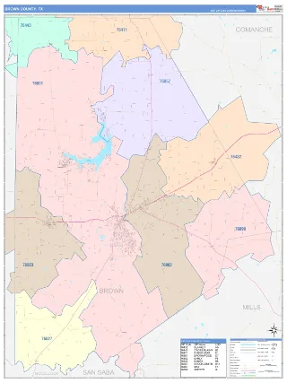 Brown County, TX ColorCast style ZIP Code wall map