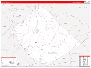 Caldwell County, TX RedLine style ZIP Code wall map